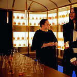 Dr Emma Walker and fashion designer Olivier Rousteing in the Johnnie Walker Vault, Edinburgh, Scotland.